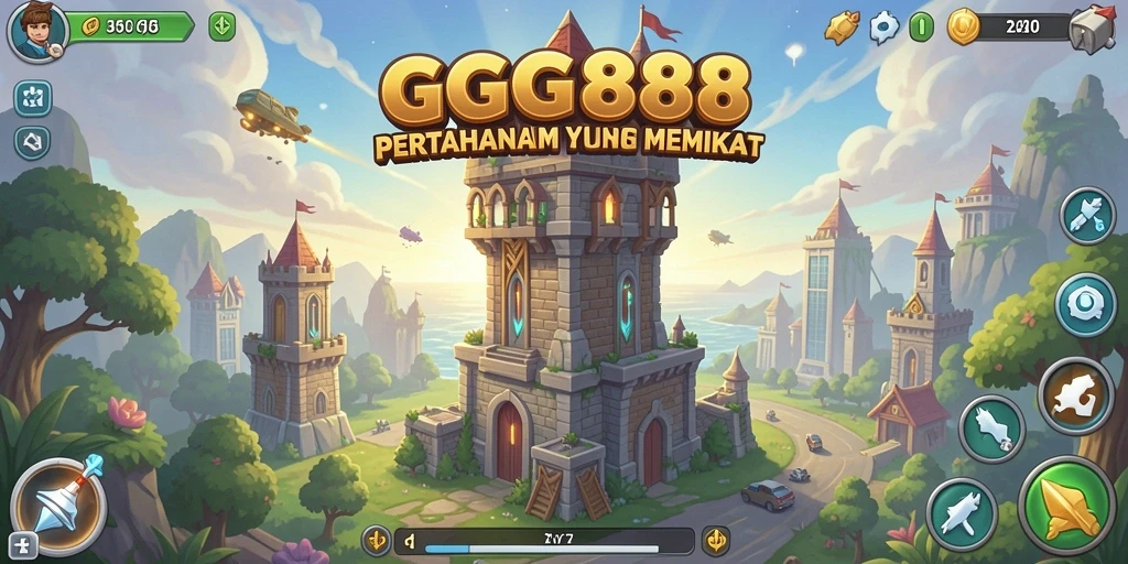 Tampilan gameplay GGG888 yang mendebarkan dalam pertarungan Tower Defense.