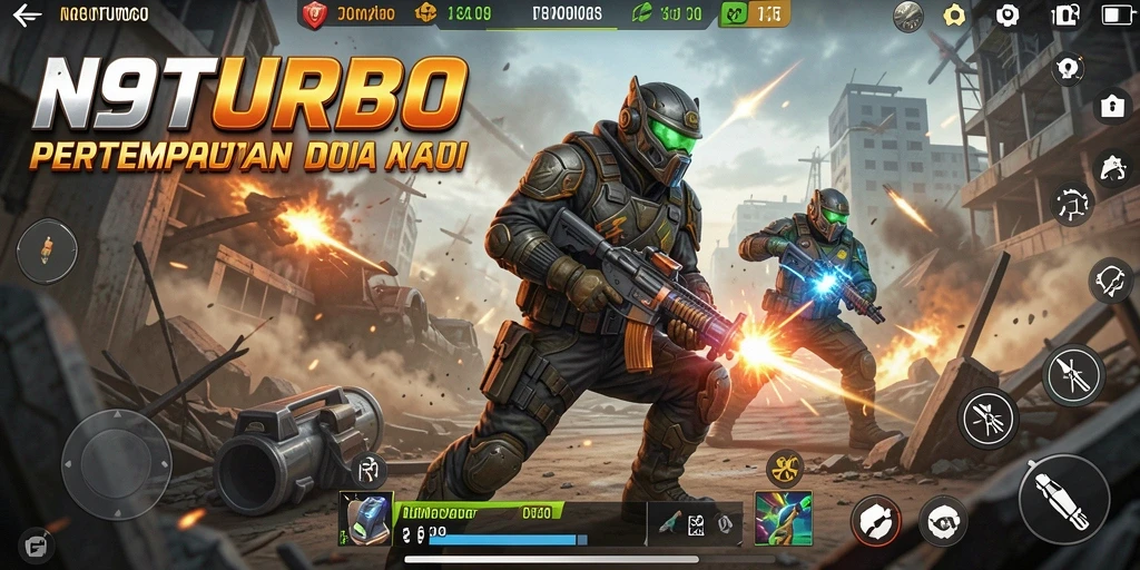 Tampilan gameplay N9TURBO penuh aksi dan adrenalin.